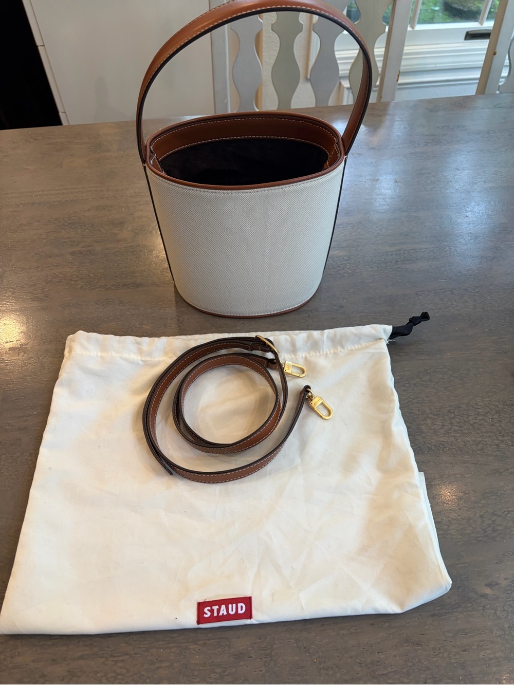 STAUD Bissett Leather-Trimmed Canvas Bucket Bag - Picture 4 of 9